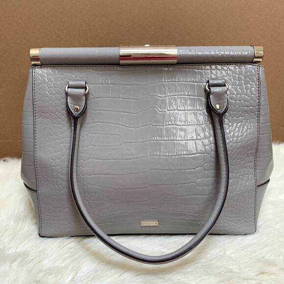 KATE SPADE Knightsbridge Large Gray Croc Emboss Patent Leather CONSTANCE Satchel - Picture 5 of 16
